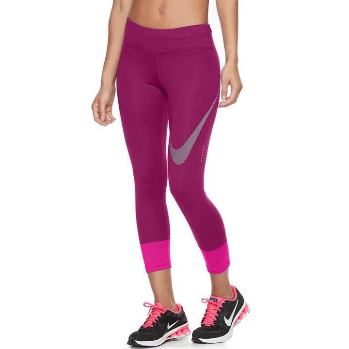 Women's Nike Power Essential Swoosh Running Capris, Size: Medium, Med Pink