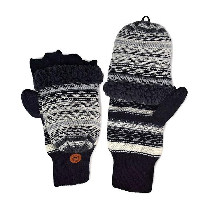 Muk Luks Fairisle Textured Convertible Mittens - Men, Black