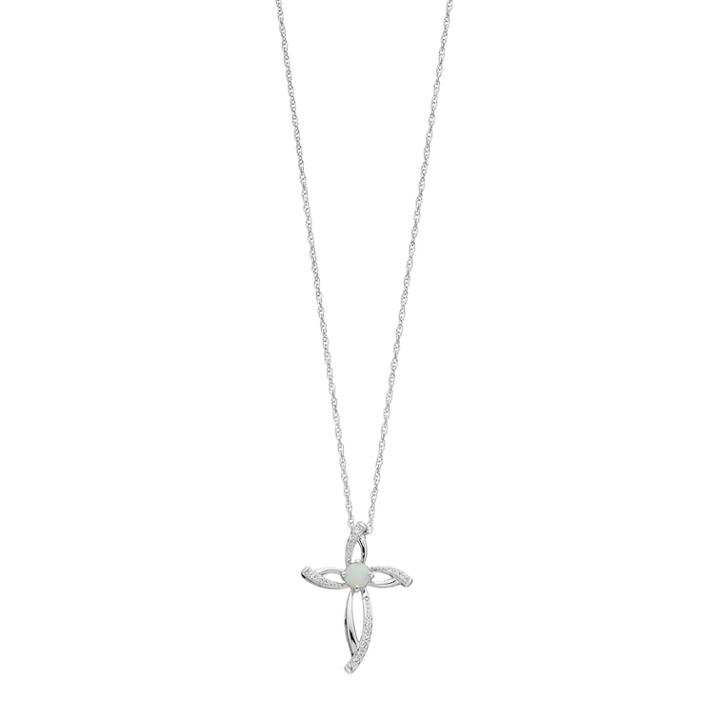 Sterling Silver Lab-created Opal & White Sapphire Cross Pendant, Women's, Size: 18