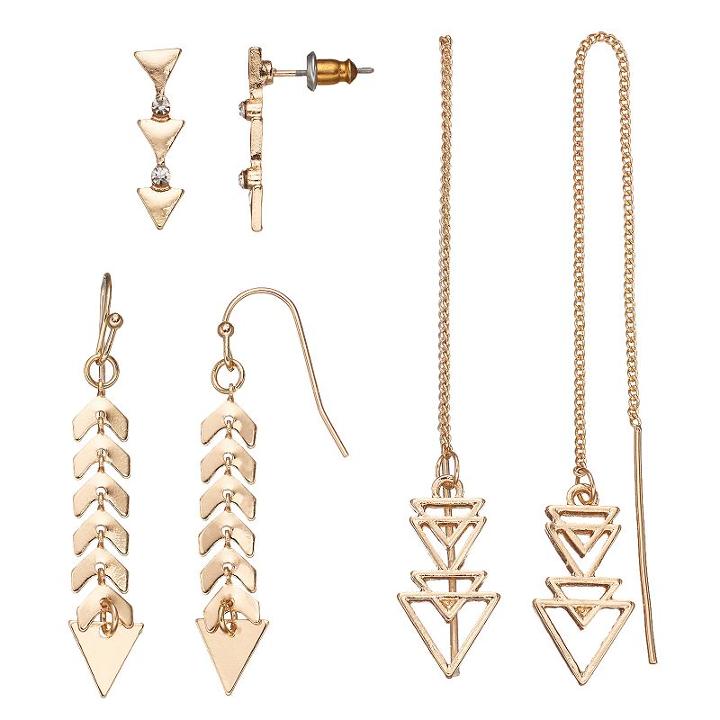 Mudd&reg; Triangle Drop Earring Set, Women's, Gold