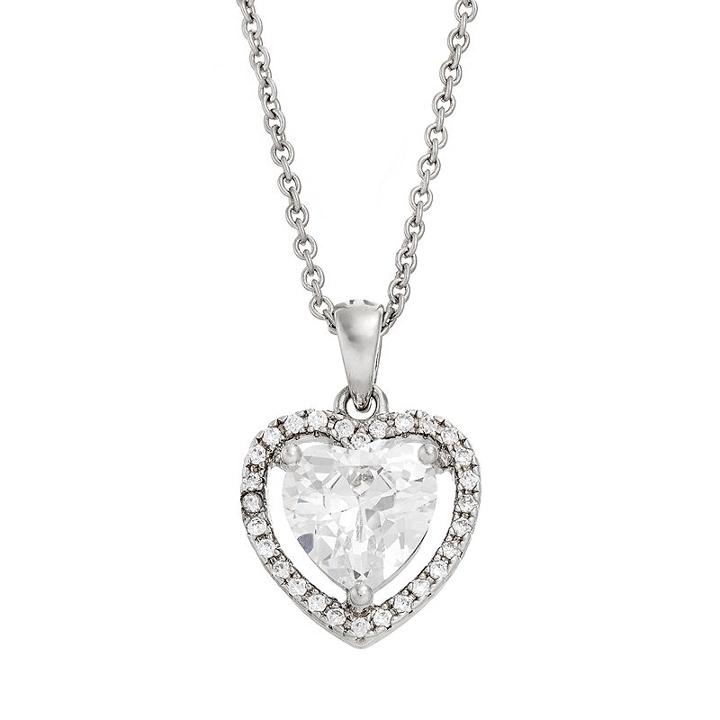 Cubic Zirconia Sterling Silver Heart Halo Pendant Necklace, Women's, Size: 18, White