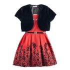 Girls 7-16 Knitworks Faux-fur Bolero & Belted Flocked Skater Dress With Necklace, Size: 7, Brt Red