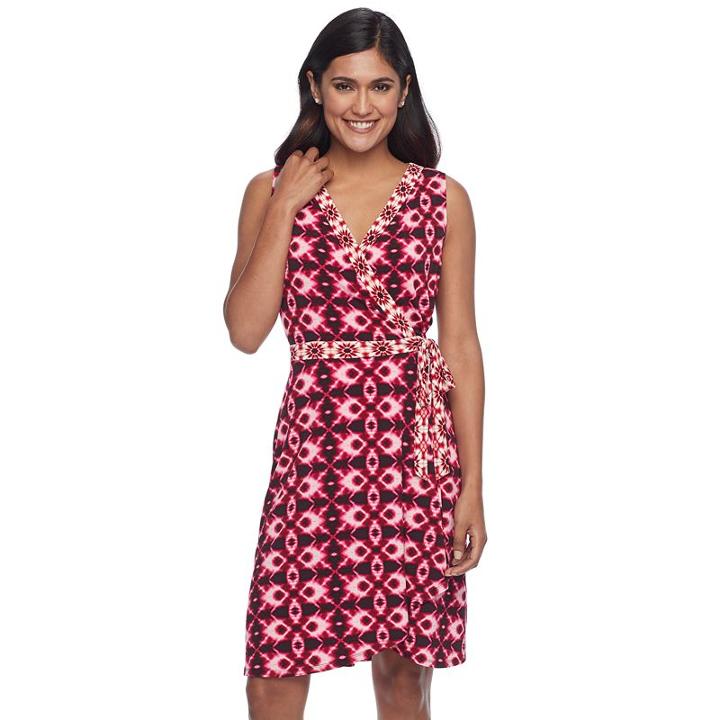 Petite Suite 7 Batik Ikat Faux-wrap Dress, Women's, Size: 8 Petite, Red Other