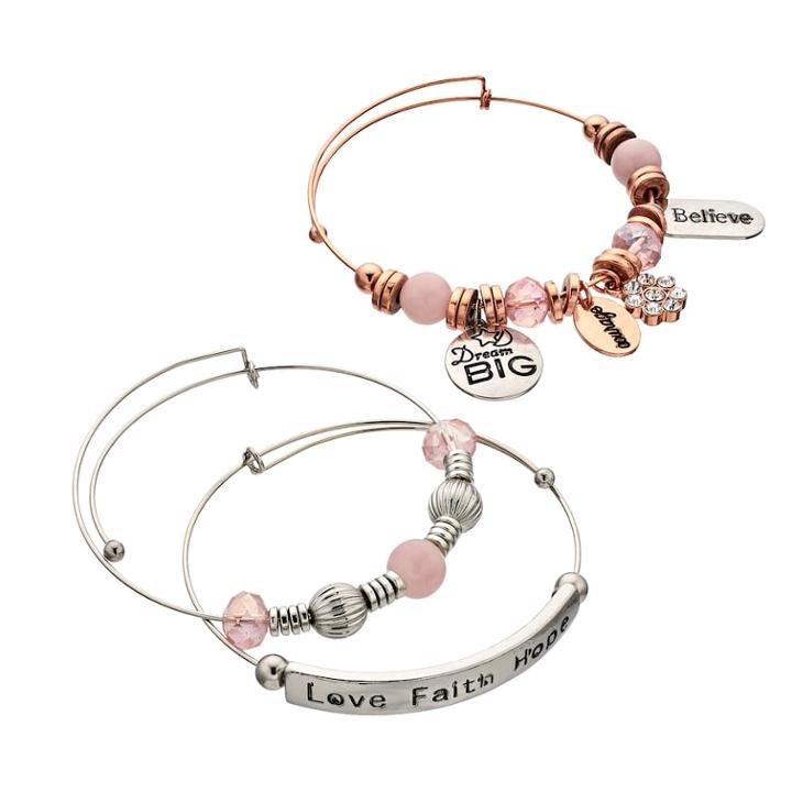 Dream Big Bangle Bracelet Set, Women's, Pink