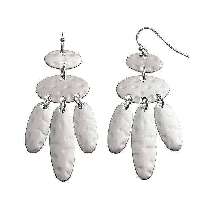 Apt. 9&reg; Nickel Free Hammered Oval Drop Earrings, Women's, Silver