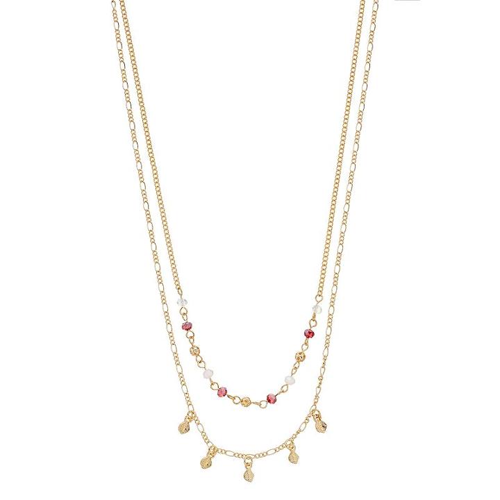 Lc Lauren Conrad Beaded Leaf Charm Double Strand Necklace, Women's, Multicolor