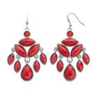 Red Cabochon Marquise Chandelier Earrings, Women's, Multicolor