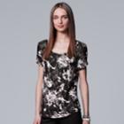 Petite Simply Vera Vera Wang Printed Scoopneck Tee, Women's, Size: M Petite, Grey