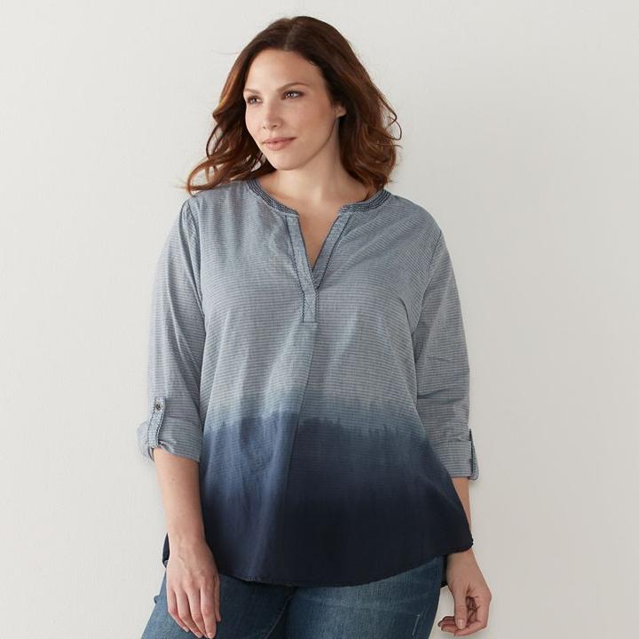 Plus Size Sonoma Goods For Life&trade; Dip-dyed Roll-tab Shirt, Women's, Size: 3xl, Blue