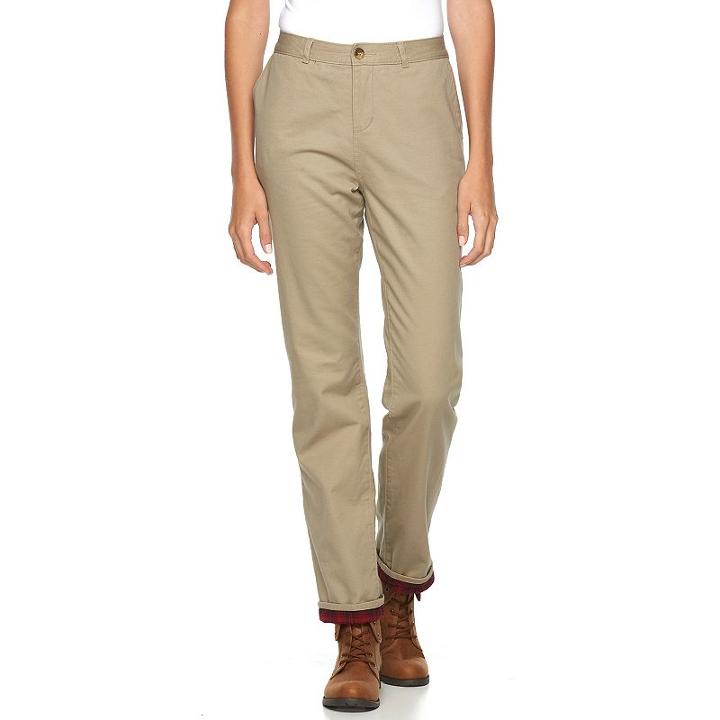 Women's Woolrich Alderglen Flannel-lined Chino Pants, Size: 16, Dark Beige