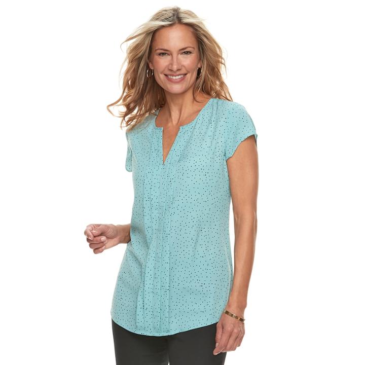 Women's Croft & Barrow&reg; Print Pleated Top, Size: Medium, Med Blue