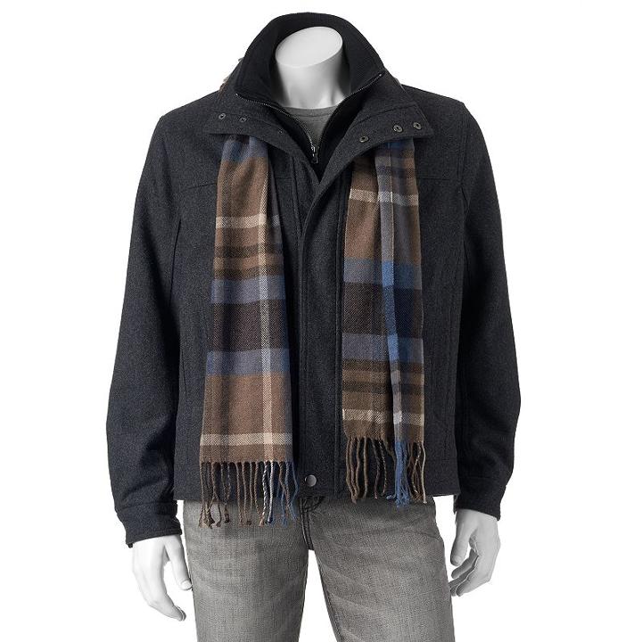 Men's Towne Wool-blend Hipster Jacket With Plaid Scarf, Size: Xxl, Grey Other
