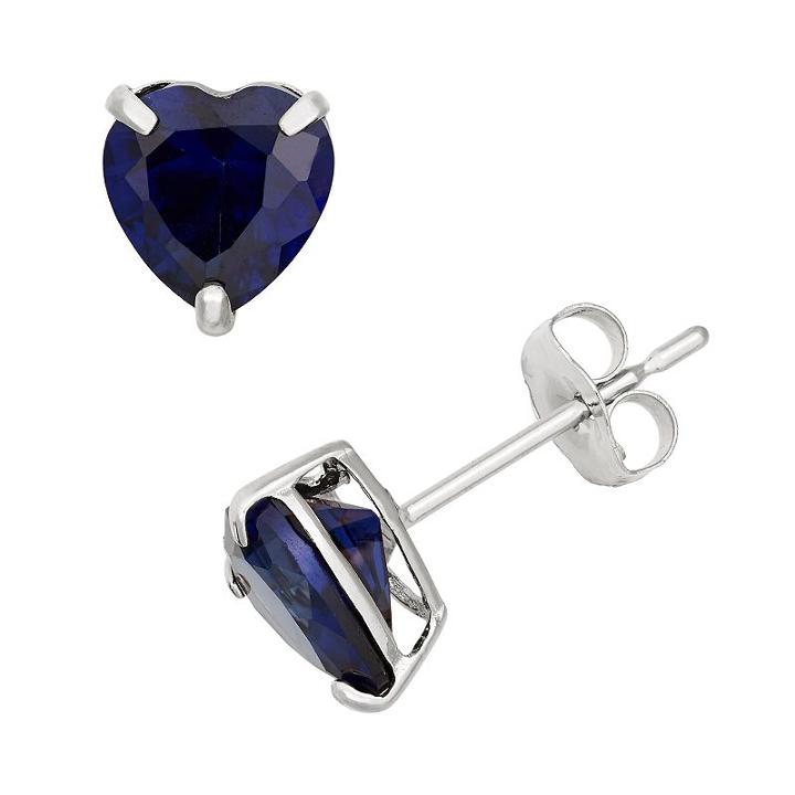 Lab-created Sapphire 10k White Gold Heart Stud Earrings, Women's, Blue