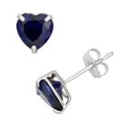Lab-created Sapphire 10k White Gold Heart Stud Earrings, Women's, Blue