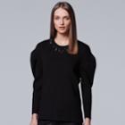 Women's Simply Vera Vera Wang Pleated Shoulder Crewneck Sweater, Size: Small, Black