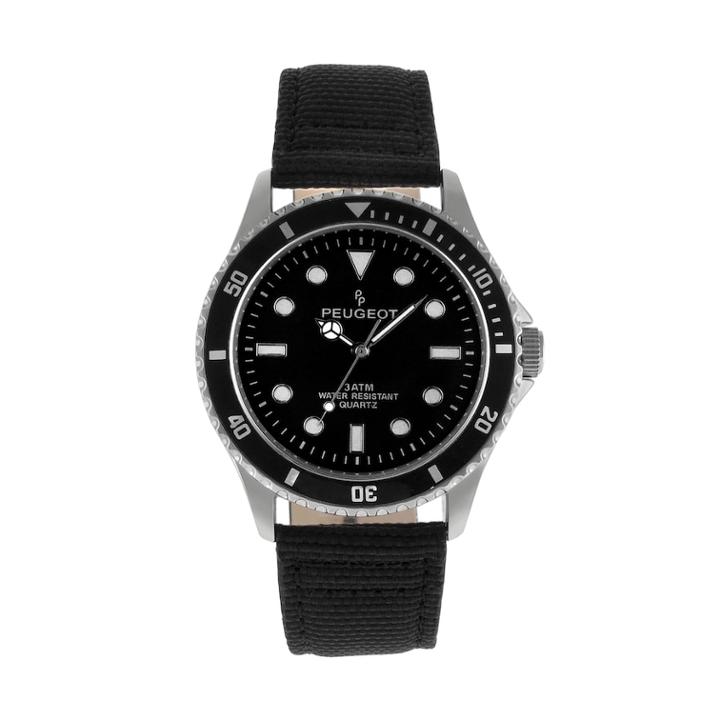 Peugeot Men's Nylon & Leather Sport Watch - 2057bk, Size: Large, Black