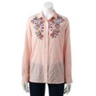 Women's Sonoma Goods For Life&trade; Embroidered Pinstripe Shirt, Size: Large, Brt Pink