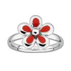 Stacks And Stones Sterling Silver Red Enamel Flower Stack Ring, Women's, Size: 9