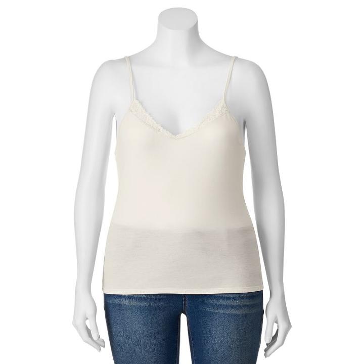 Juniors' Plus Size Mudd&reg; Lace V-neck Camisole, Girl's, Size: 2xl, White Oth