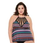 Plus Size Costa Del Sol Striped Cage-front Tankini Top, Women's, Size: 3xl, Indian Playful