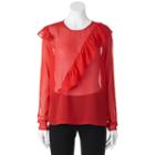 Liv-on, Juniors' Ruffle Sheer Chiffon Top, Girl's, Size: Medium, Med Red