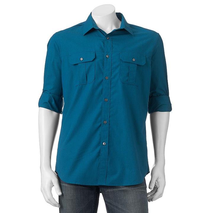 Men's Apt. 9 Modern-fit Roll-tab Button-down Shirt, Size: Xl, Turquoise/blue (turq/aqua)