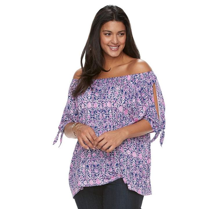 Plus Size Design 365 Printed Off-the-shoulder Top, Women's, Size: 3xl, Purple Oth