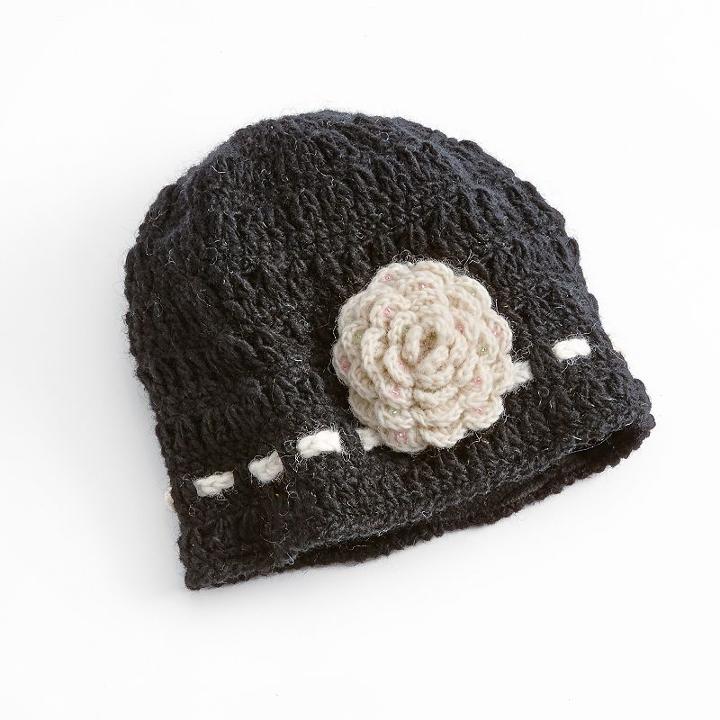 Sijjl Crochet Flower Wool Beanie, Women's, Multicolor