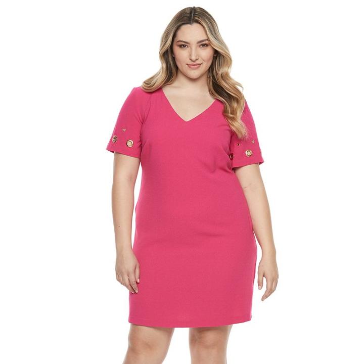 Plus Size Chaya Grommet Shift Dress, Women's, Size: 24 W, Med Pink