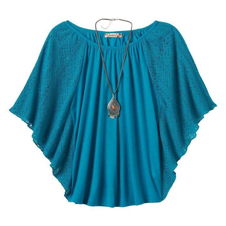Girls Plus Size Speechless Flutter-sleeve Top & Necklace Set, Girl's, Size: Xl Plus, Turquoise/blue (turq/aqua)