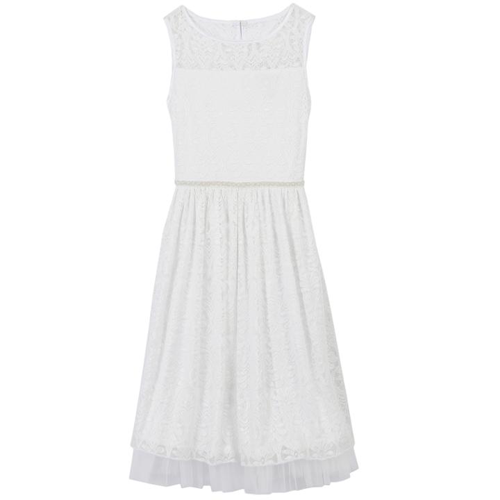 Girls 7-16 & Plus Size Speechless Allover Lace Beaded Waist Skater Dress, Size: 12 1/2, White