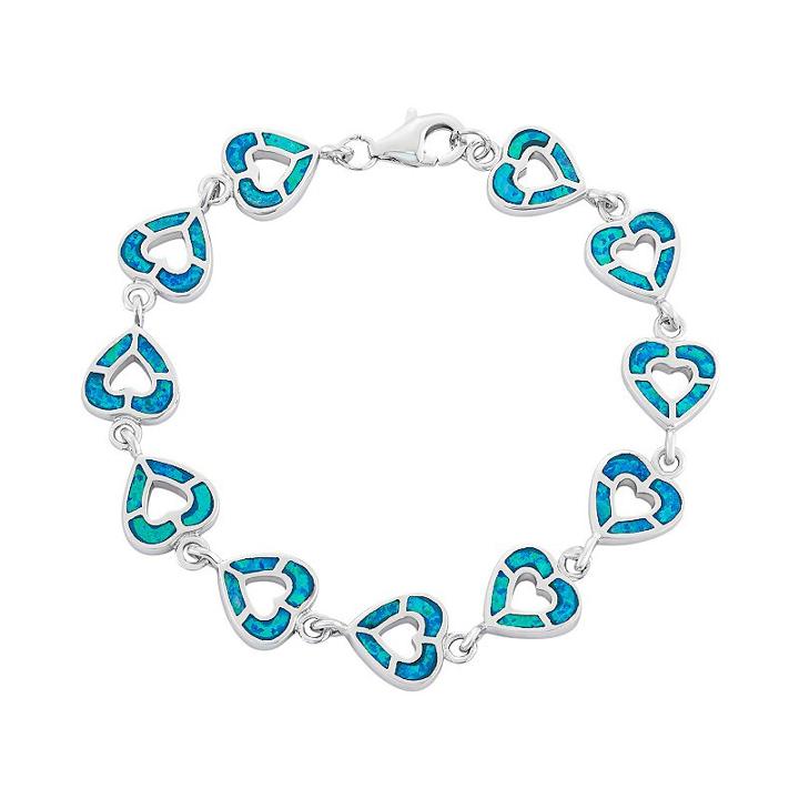 Lab-created Opal Sterling Silver Reversible Heart Bracelet, Women's, Size: 7, Blue