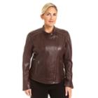 Women's Excelled Lambskin Studded Moto Jacket, Size: Large, Dark Red