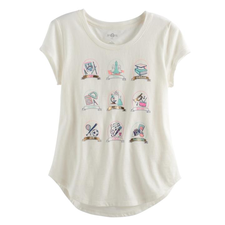 Girls 7-16 So&reg; Rolled Cuff Graphic Tee, Size: 14, White Oth