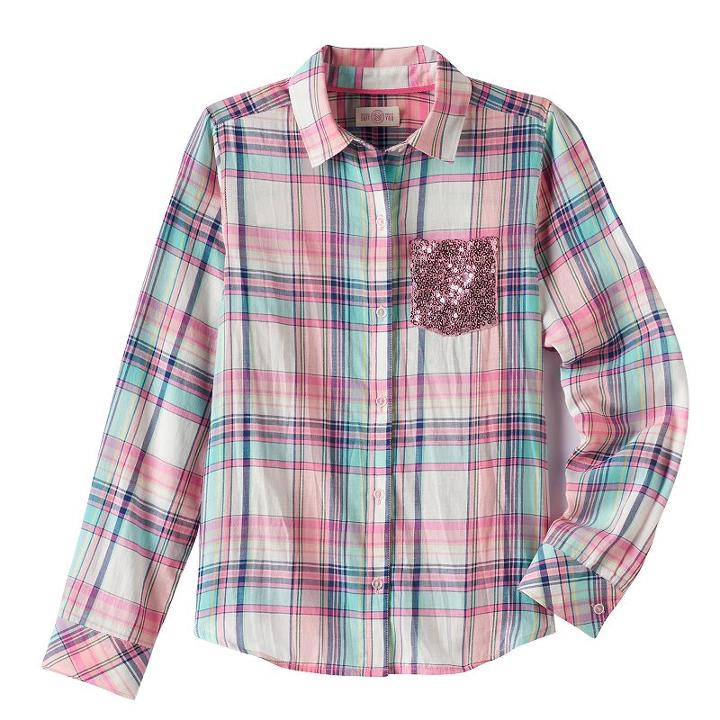 Girls 7-16 & Plus Size So&reg; Shine Plaid Button-down Shirt, Girl's, Size: 20 1/2, Brt Pink