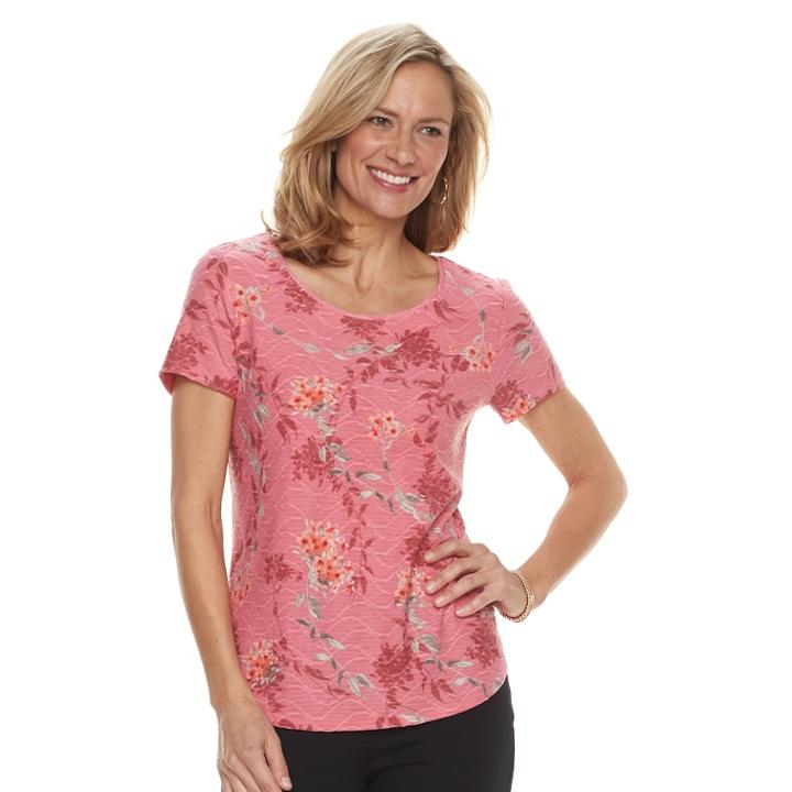Women's Croft & Barrow&reg; Textured Floral Scoopneck Tee, Size: Small, Med Pink