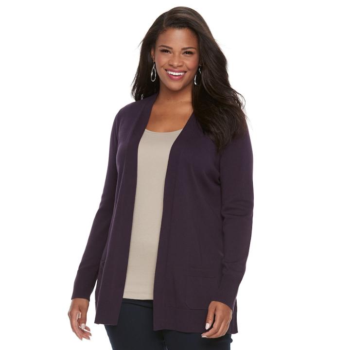 Plus Size Croft & Barrow&reg; Essential Open-front Cardigan, Women's, Size: 1xl, Drk Purple
