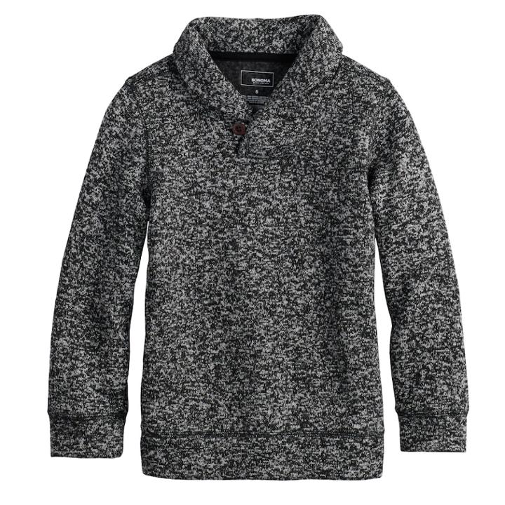 Boys 4-12 Sonoma Goods For Life&trade; Sweater Fleece Shawl Pullover Top, Size: 8, Black
