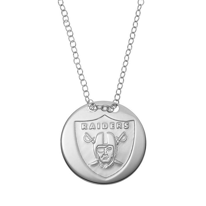 Oakland Raiders Sterling Silver Team Logo Disc Pendant Necklace, Women's, Size: 18, Grey