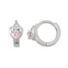 Junior Jewels Kids' Sterling Silver Cubic Zirconia Heart Hoop Earrings, Girl's, Pink