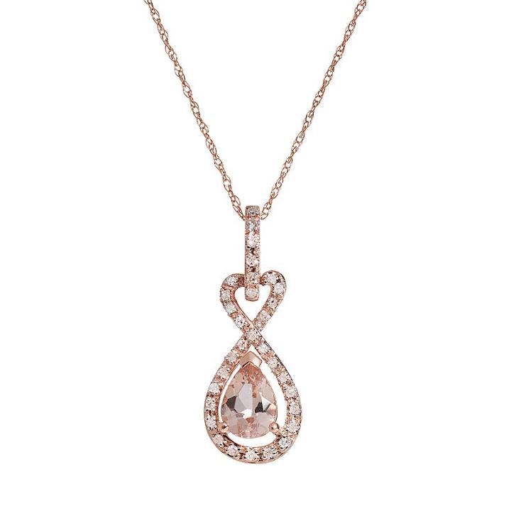 Morganite & Diamond Accent 10k Rose Gold Infinity & Heart Pendant Necklace, Women's, Pink