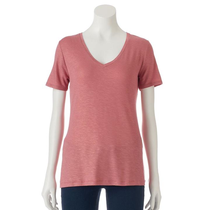 Women's Apt. 9&reg; Essential Glitter V-neck Tee, Size: Medium, Pink