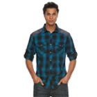 Big & Tall Rock & Republic Military Plaid Button-front Shirt, Men's, Size: L Tall, Blue (navy)