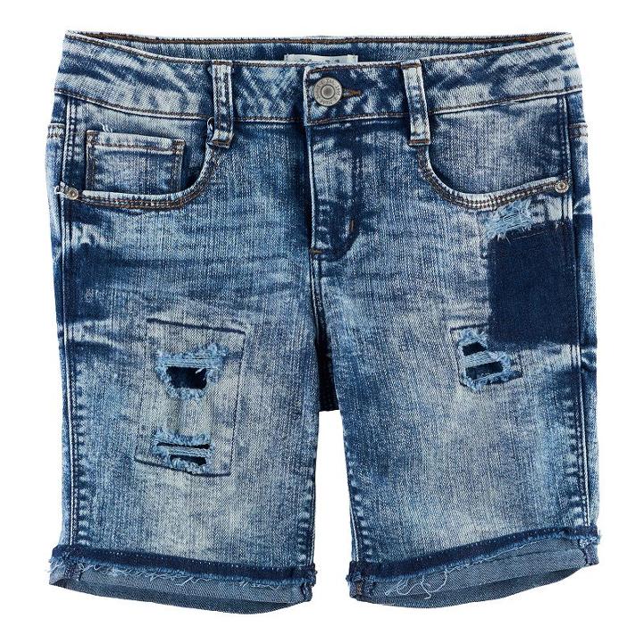 Girls 7-16 & Plus Size Mudd&reg; Extreme Acid Wash Ripped Bermuda Jean Shorts, Size: 7, Light Blue