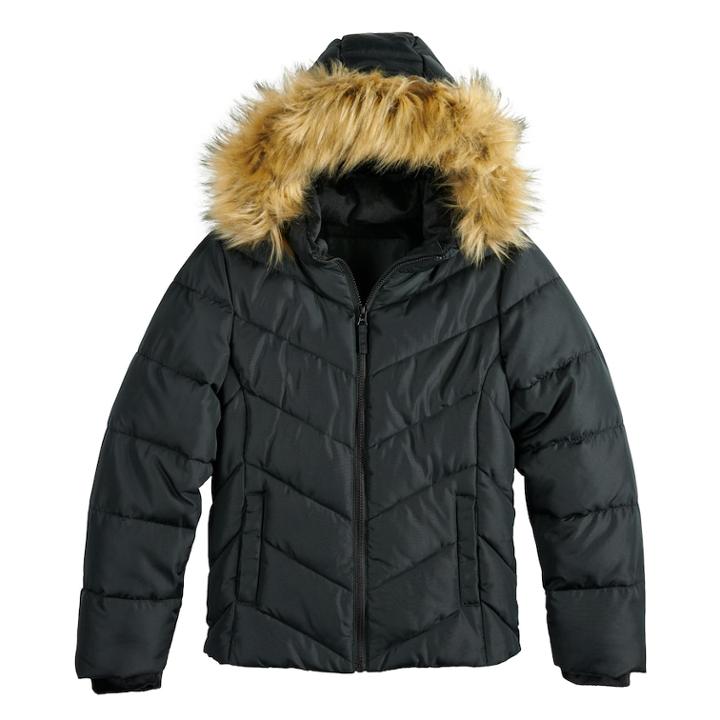 Girls 4-16 So&reg; Faux Fur Heavyweight Puffer Jacket, Size: 16, Oxford