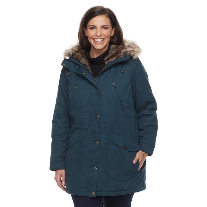 Plus Size Mo-ka Hooded Faux-fur Trim Anorak, Women's, Size: 2xl, Blue