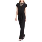 Women's Chaps Lace-trim Jersey Jumpsuit, Size: 4, Black