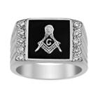 Stainless Steel Cubic Zirconia Ribbed Masonic Ring - Men, Size: 8, Black