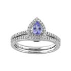 10k White Gold 1/3 Carat T.w. Diamond & Tanzanite Teardrop Engagement Ring Set, Women's, Size: 9, Purple