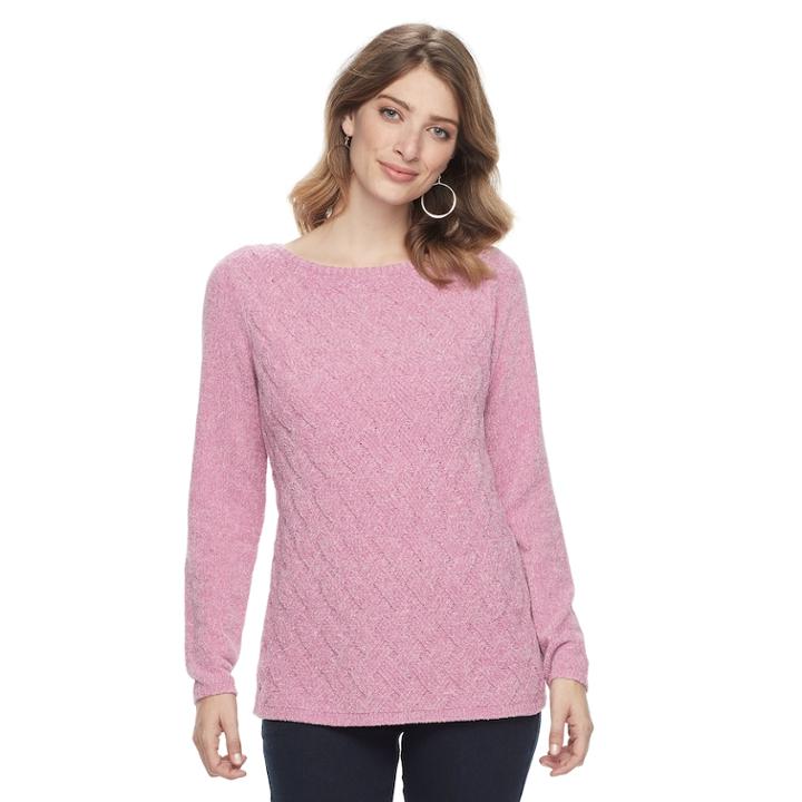 Women's Croft & Barrow&reg; Basketweave Boatneck Sweater, Size: Large, Med Pink